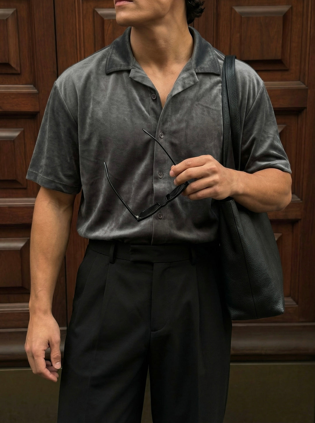Regular Fit Velvet Shirt -Anthracite