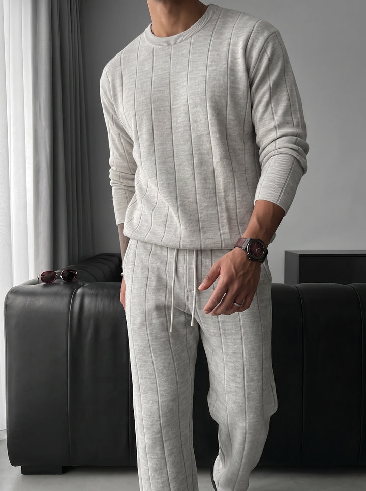 Loose Fit Lines Knit Pants - Light Grey