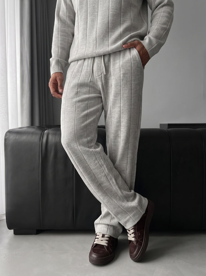 Loose Fit Lines Knit Pants - Light Grey