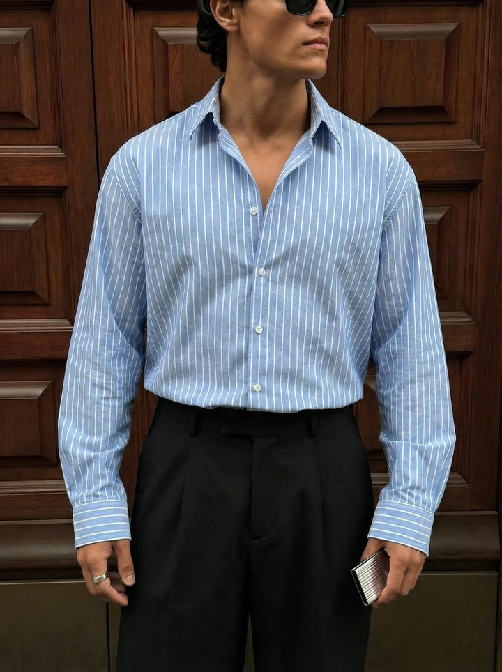 Oversize Cotton Thin Striped Shirt - Saks