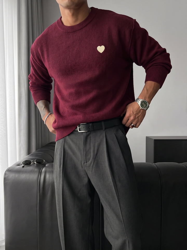 Loose Fit Heart Detail Sweater - Plum